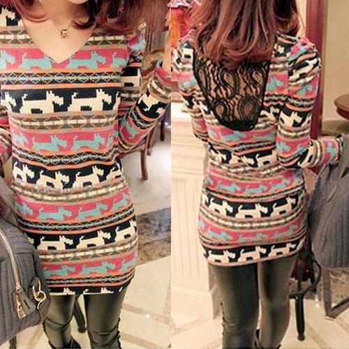 Women Long Sleeve T shirt Sexy Back Lace Leopard Pattern Long Tops 4 Kind Complex Pattern Soft Casual Tee shirts