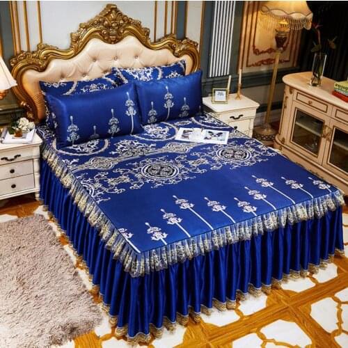 Hot Sale Smooth Silk Textile Bed Sheet High-end Household Bedding Large Size Lace Mattress Cover Bedspread Pillowcase F0228 With