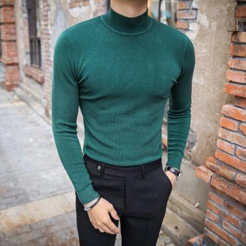 2020 Brand Mens Sweater Pure Color Knitting Pullover for Male Long Sleeves Semi-high Neck Casual In The Collar Sweate