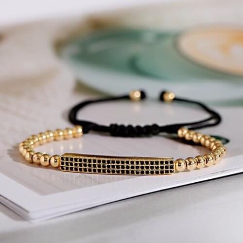 2020 Luxury Gold Long Strip Beads Bracelet Men Classic CZ Adjustable Bracelet Homme Handmade Jewelry For Women