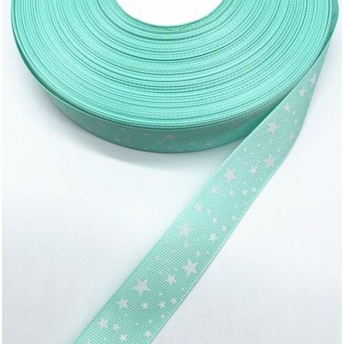 5yards 15mm 20mm 25mm 38mm Cyan Grosgrain Ribbon Printed Stars for Christmas Wedding Decoration DIY Sewing Handmand Crafts