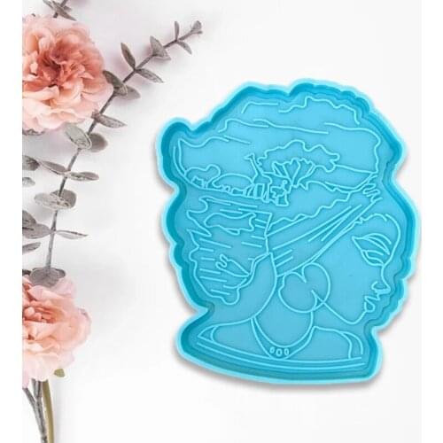 Afro Female Rolling Tray Epoxy Resin Mold African Goddess Fruit Plate Silicone Mould DIY Crafts Jewelry Casting Tool