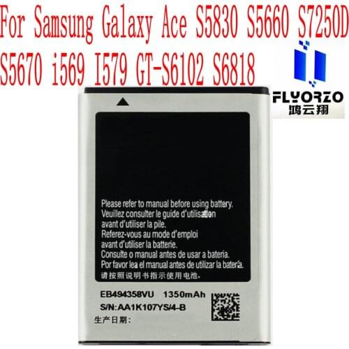 High Quality 1350mAh EB494358VU Battery For Samsung Galaxy Ace S5830 S5660 S7250D S5670 i569 I579 GT-S6102 S6818 Mobile Phone