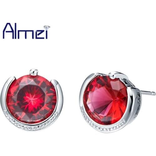 Almei 5%Off Fashion Floral Earrings For Women Lady Oorbellen Silver Red Purple Stone Crystal Aniversary Gift Studs Earring R162