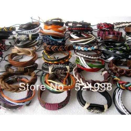 Free shipping Wholesale lots Mixed Style Surfer Cuff Ethnic Tribal Leather Bracelets