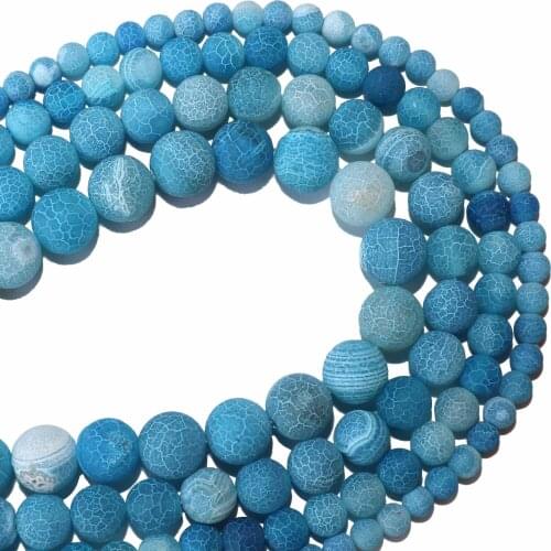 Natural Stone Frost Crab Blue Agates Stone Round Beads 4 6 8 10 12 MM Pick Size For Jewelry Making Diy Bracelet Necklace