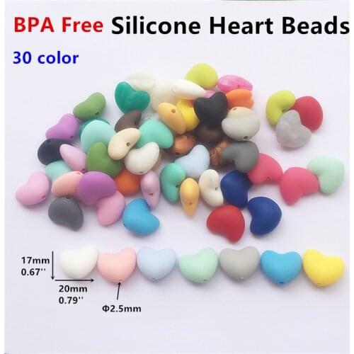 Chenkai 100PCS BPA Free Silicone Heart Teether Beads DIY Baby Pacifier Shower Soother Nursing Necklace Sensory Toy Accessory