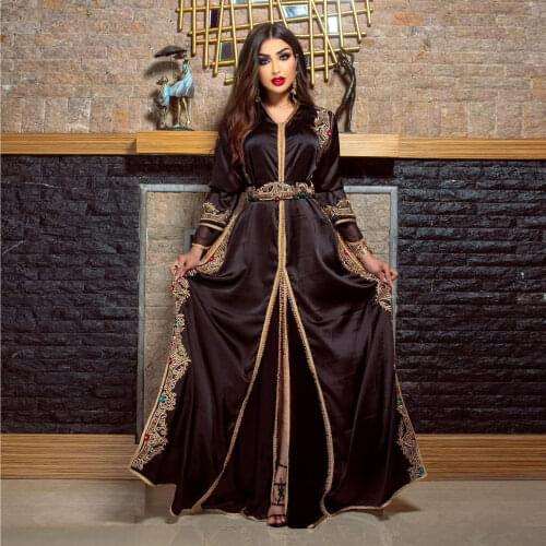 Black Long Sleeves Dubai Prom Gown Applique A-Line Moroccan Caftan Evening Dress Floor Length Saudi Arab Muslim Party Gown