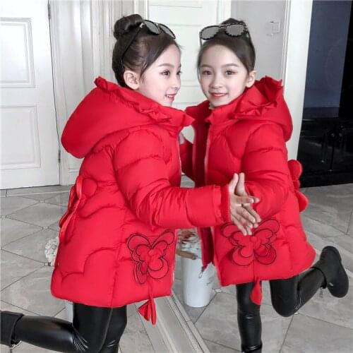 Toddler Girls Long Jacket Outwear Children Clothes Cotton-padded Girl Winter down Warm Coat Fur Hooed Snowsuit Kids Clothes 3-12