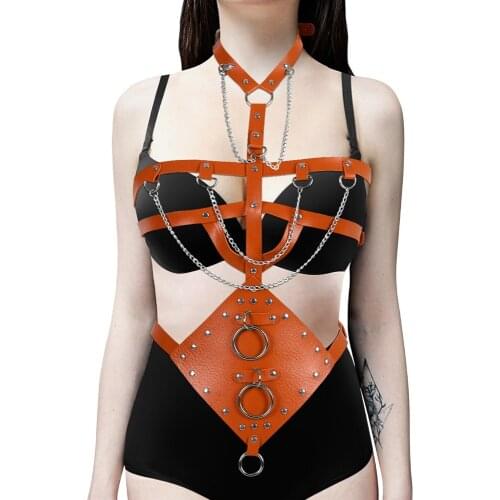 Erotic Accessories PU Leather Full Harness Sexy Costume Stocking Chain Lingerie Bdsm Women Festival Clothes Garter Sword Belt