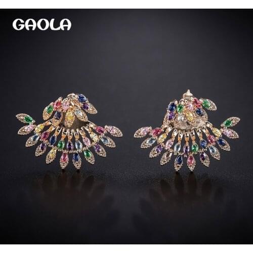 GAOLA High Quality Multicolor Cubic Zircon Geometric Fan Shape Dangle Earrings Women Fashion Jewelry GLE7798Y