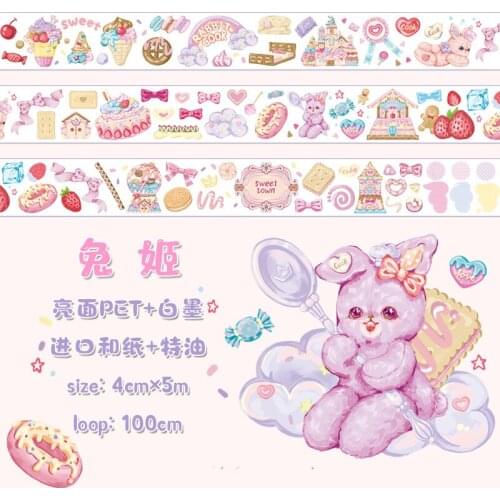 Happy Bunny Doughnut PET Washi Tapes Bullet Journal Masking Tape Adhesive Tape DIY Scrapbooking Washi Stickers