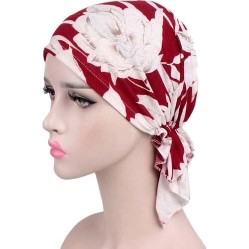 Chemo Hat Printing Headscarf Women Cotton Muslim Turban Stretch Hair Loss Tied Baotou Headwear