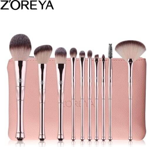 Hot Selling Zoreya 10 Makeup Brush Set Artificial Fiber Portable Beginners Brush Suit Cosmetic Gift for Women ZS108