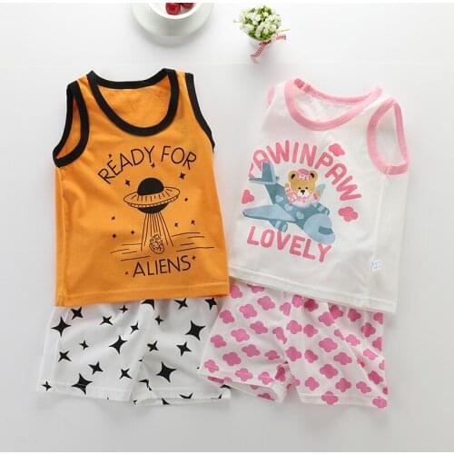 Cartoon Girsl Boys Clothing Set Cotton Short Sleeve T Shirt Shorts Children Sports Suit Summer Beach Suit Toddler Sleepwear