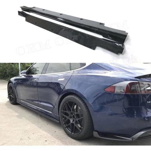2 PCS Carbon Fiber / FRP Side Skirts Bumper Lip Aprons for Tesla Model S 70D 85D P100D Sedan 2016 2017 Car Styling