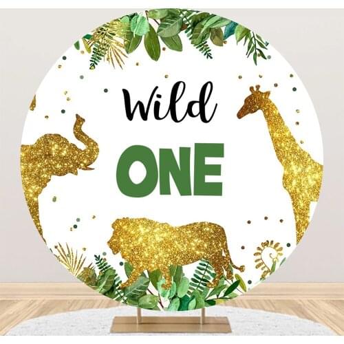 Laeacco Round Backdrops For Photography Happy 1st Wild One Birthday Party Animals Poster Portrait Circle Background Photo Studio