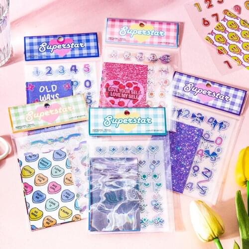 PET Laser Hot Silver Number Alphabet Mark Deco Stickers Aesthetic Cute Color Phone DIY Bullet Journaling Accessories Material