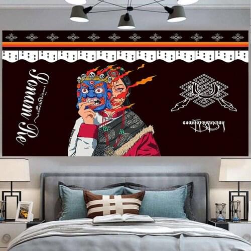 Sacrifice Mask Tapestry Tibet Room Decor Background Wall Cloth Colorful Thangka Carpet Wall Hanging