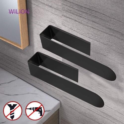 2pcs 23cm Length No Drilling Matt Black Towel Ring with Strong Self Adhesive Tape Stainless Steel Cuarto De Baño Accesorio
