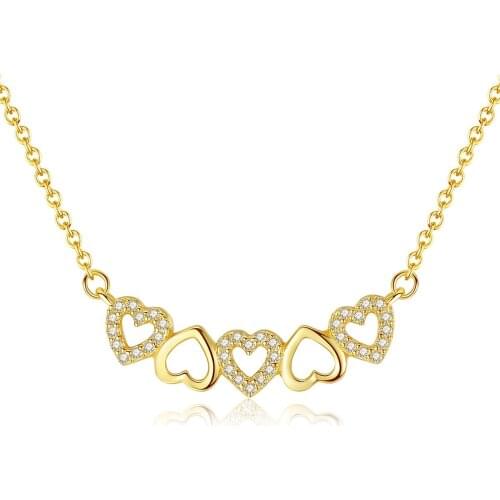 MetJakt 18K Gold Plated S925 Sterling Silver Heart Micro Inlaid 3A Zircon Sweet Lovely Womens Necklace