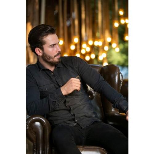 2021 New Season Pocket Denim Shirt Slim Fit Men Daily Yellow Brown Blue Green Beige Claret Red White Black Gray