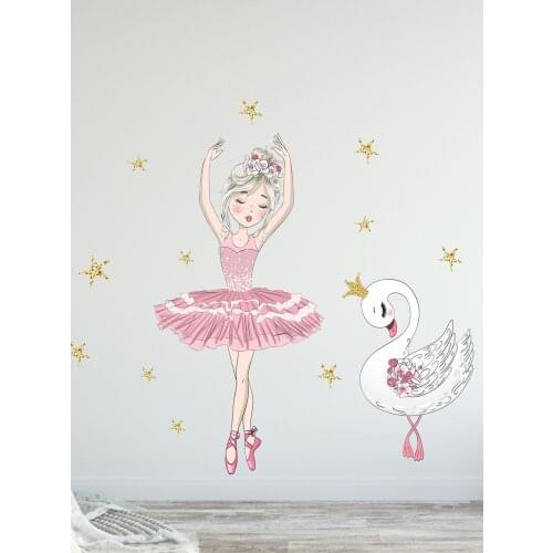 Pink Ballerina Wall Sticker Set Quality Product Fashionable Design Pleasing Appearance Easy To Use Suitable For Children 2021 Trend Fashion New Great Wall Sticker For Kids Room Ballerina Girl And Swan
