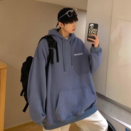 2021 autumn new Hong Kong style small letter loose hooded sweater trendy plus size men