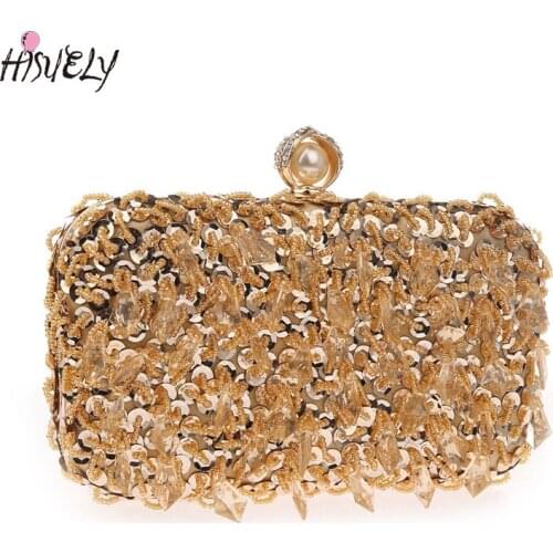 New Beads of drops Embroidery Evening Bag Day Clutch Hand Bag Bride Bag Free Shipping Gold Wedding Purse Female Handbag WY225