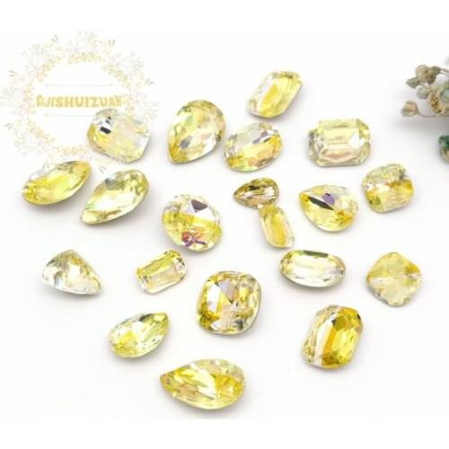 New arrival!! Mixing laser Light yellow shape and sizes Glass Crystal rhinestones DIY Clothing accessories and nails