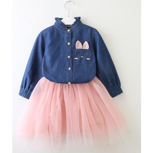 Baby Girls Clothes Autumn Children Clothing Denim Top and Mesh Dress Suit for Girl Kids Clothes Spring Princess Dress 3 7 Years