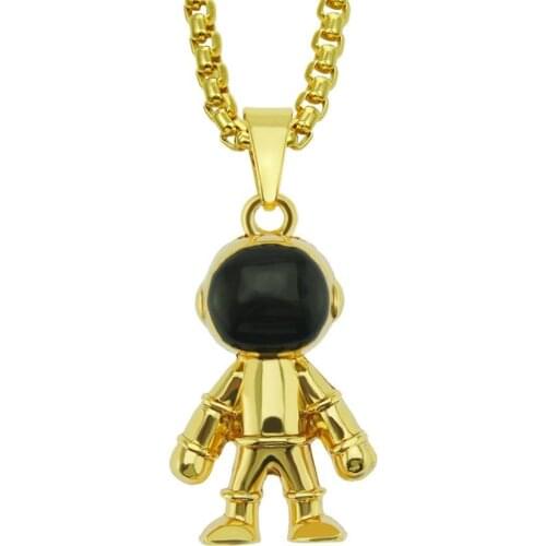Hip Hop Space Astronaut Pendants Necklace for Men Rapper Jewelry Gifts Gold Silver Color Drop Shipping