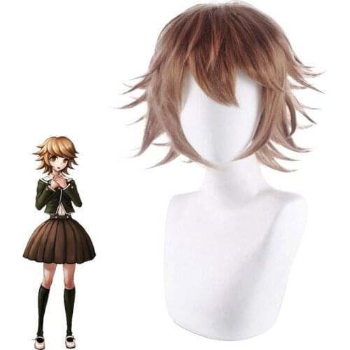 Anime Danganronpa Cosplay Chihiro Fujisaki Wig Role Playing Wigs Halloween Cosplay Short Brown Hair 40cm