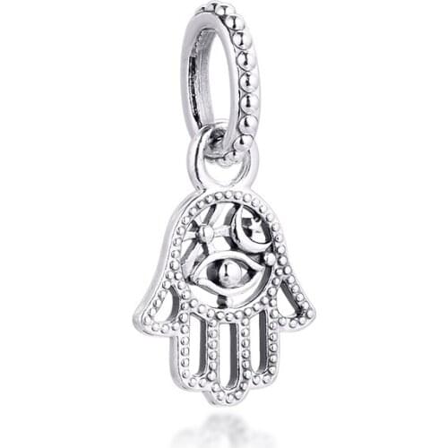 Fits Pandora Bracelet Real 925 Sterling Silver Protective Hamsa Hand Dangle Charm Beads for Women Jewelry DIY Making Kralen
