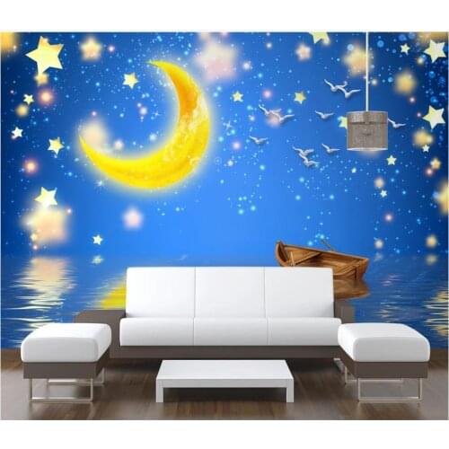 Custom wallpaper 3d murals wallpaper for walls 3 d Hand-painted starry boat stars moon creative childrens room background wall