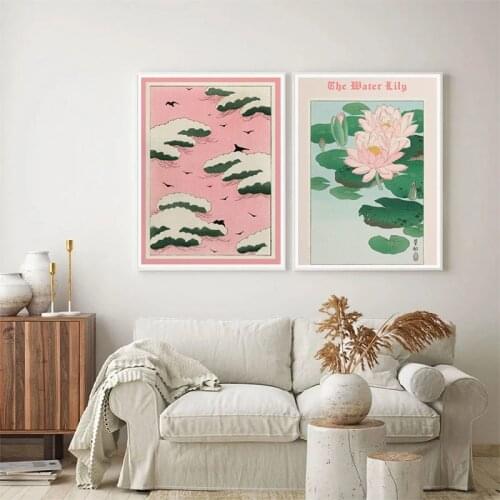 Pink Sky Water Lily Vintage Japanese Wall Art Cover Magazine Canvas Painting Posters Print Exhibition Home Decoration Room