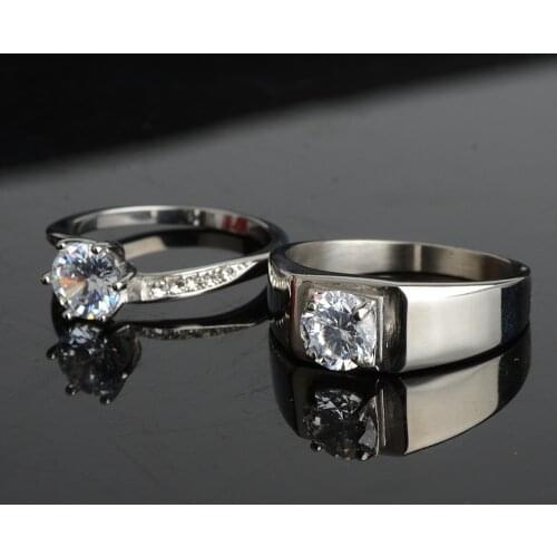 Titanium Steel Lovers AAAAA Cubic Zirconia Promise Engagement Wedding Band Rings for Women Men Fine Party Jewelry Gift