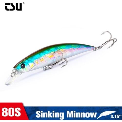 TSURINOYA 80S Sinking Minnow Fishing Lure 3.15in 12g Big Trout Hard Baits Long Casting Pike Jerkbait Artificial Wobbler Bait