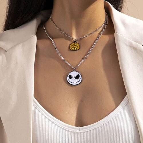 Vintage Funny Evil Demon Grimace Pumpkin Pendant Necklace for Women Hiphop Geometric Chains Necklace Halloween Party Jewelry