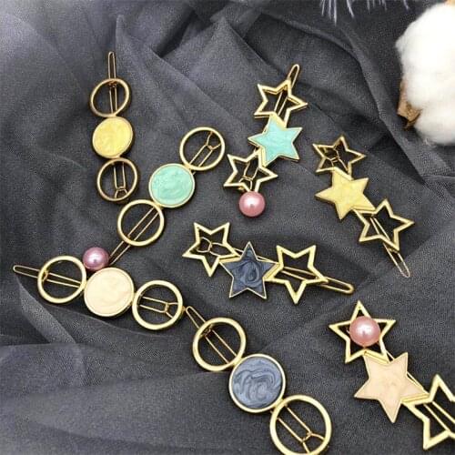 New Fashion Side Alloy Metal Hair Clip For Women Five-pointed Star Round Barrettes Sweet Wild Hairpin Hair Styling Accessories