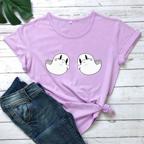 Halloween Boobies Womens T-shirt Booobie Ghost Shirts Harajuku kawaii ghosts Tee gothic style Casual Vintage Tumblr Top