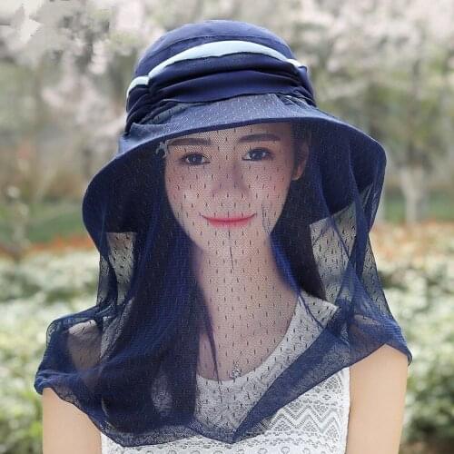 Women Fahsion Protective Hat Mesh Dust-proof Face Cap Outdoor Beach Sun Hat Summer Hat