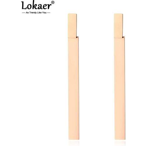 Lokaer Trendy Stainless Steel Glossy Long Earrings Rose Gold Geometric Rectangle Shape Jewelry For Women Hyperbol Office E19012