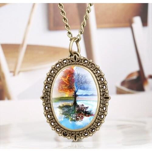 Seasons Tree Display Quartz Pocket Watch Unique Tree Show Spring Summer Autumn Winter Pendant Jewelry Clock for Men Women reloj