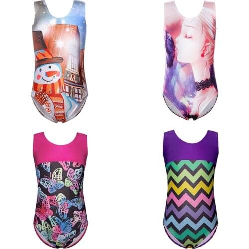 Gymnastic Leotards for Girls Ballet Dance Costumes Cartoon Printing Sleeveless Leotards Athletic Loetards Ballet Tutu Dancewear