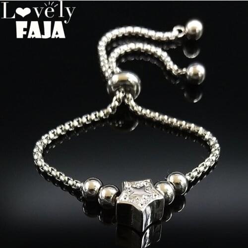 Star Stainless Steel Charm Bracelets Women Silver Color Bead Bracelets & Bangles Jewelry bracelet acier inoxydable femme B18267