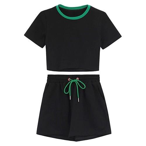 Womens Suit Spring and Summer 2021 New Korean Style Loose Short-sleeved T-shirt Top + Shorts Fashion Casual Two-piece Suit