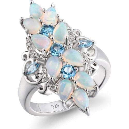 GZ ZONGFA High Quality Natural Pear Opal Gemstone Ladies Engagement Ring 925 Sterling Silver Jewelry