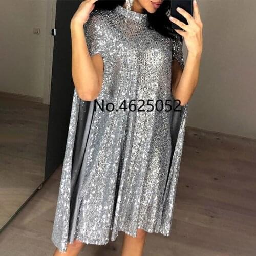 Womens Sequined Party Midi Dress Christmas Cloak Sleeves New Year Dresses Female Winter Loose Elegant Fashion Ladies Clothes