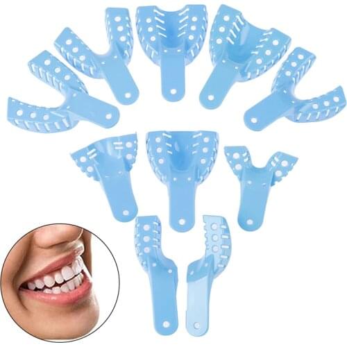 10Pcs Blue Dental Impression Trays Plastic Dental Materials Oral Care